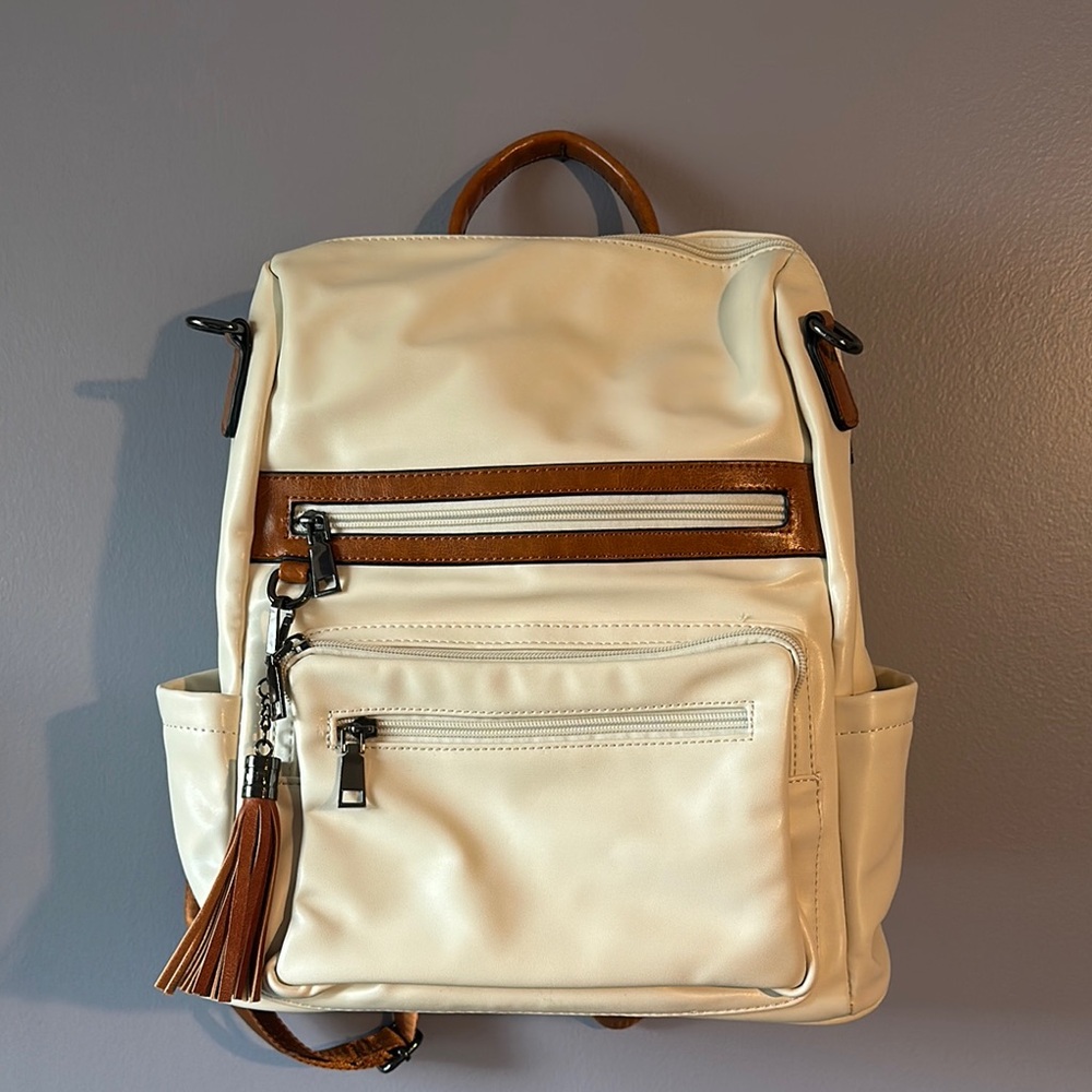 Cream Leather Backpack